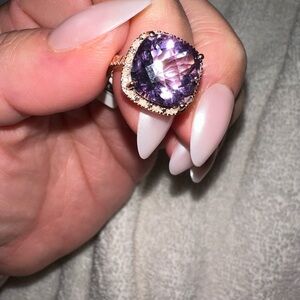 Genuine Purple Amethyst 13ct center stone 14kt over sterling, cz stones, siz…